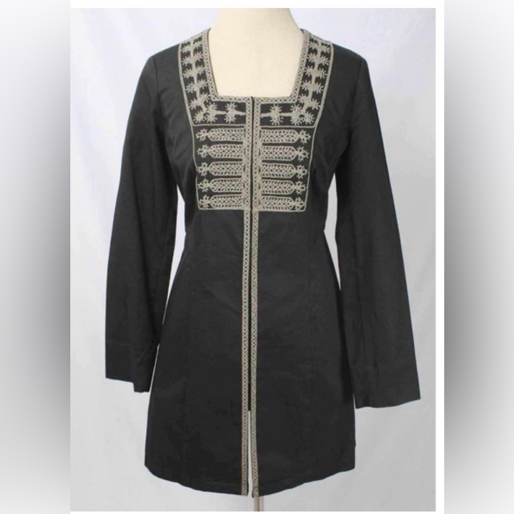 CAbi Size 6 TURKISH DELIGHT Gray Embroidered Duster Jacket Beaded Size 6 Cotton